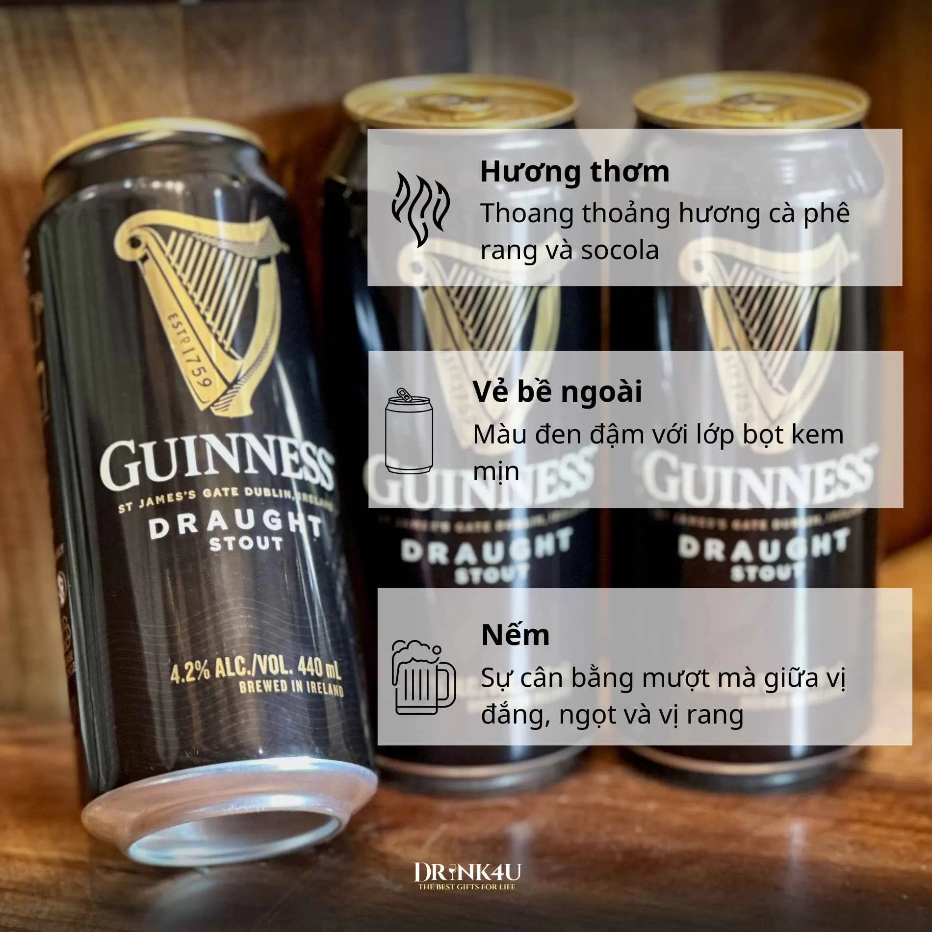 Bia Ireland Guinness Draught Stout 4,2% - 440ml - thùng 24 lon