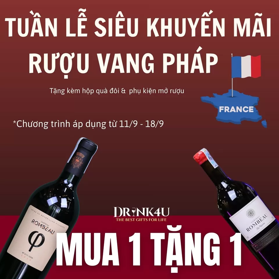 KHUYẾN MẠI KHI MUA RƯỢU VANG PHÁP CHÂTEAU ROMBEAU LES ROSIERS