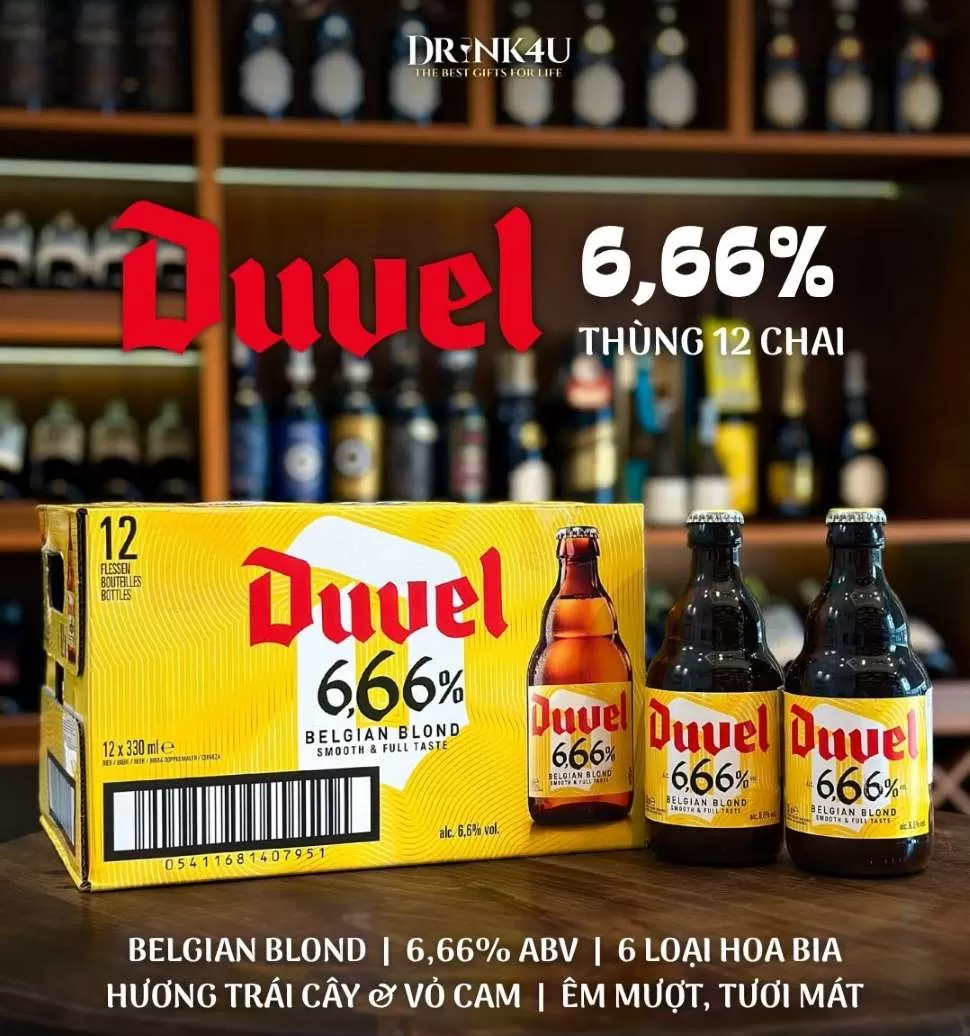 BIA DUVEL 6.66% – BIA BLONDE ALE MÀU VÀNG SÁNG, HƯƠNG THƠM NỔI BẬT VÀ VỊ DỄ UỐNG